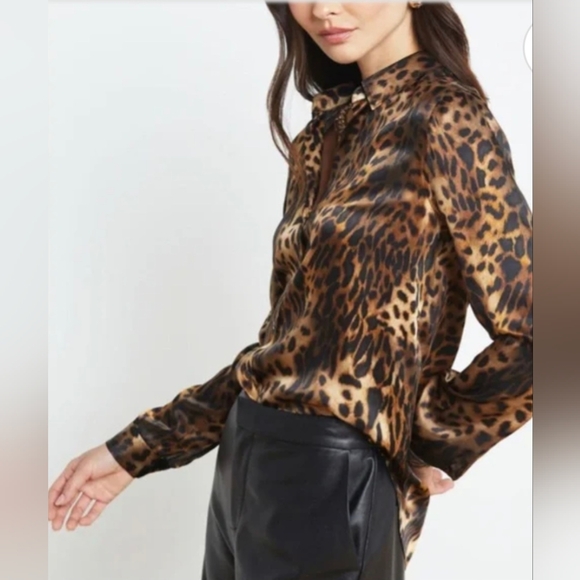L'Agence Tyler Silk Leopard Print Blouse Button Up Shirt - Picture 8 of 12